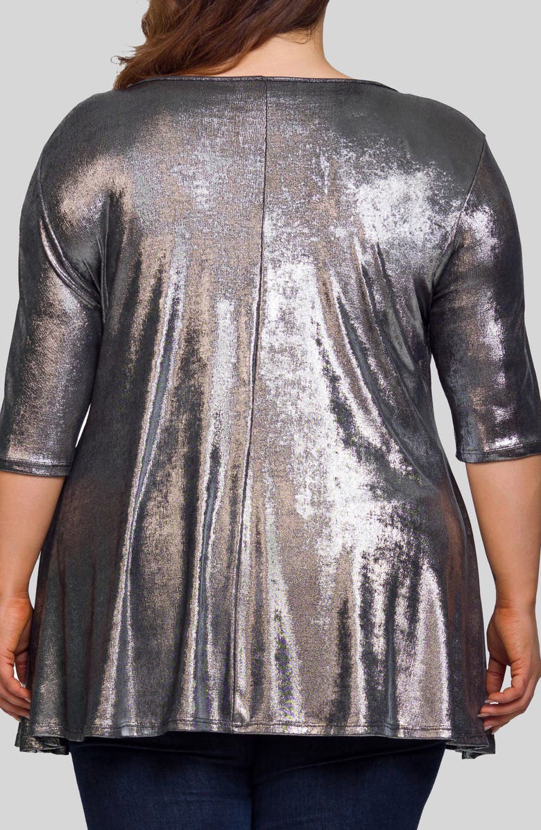 24seven Comfort Apparel Metallic Flare Tunic, Alternate, color, Silver
