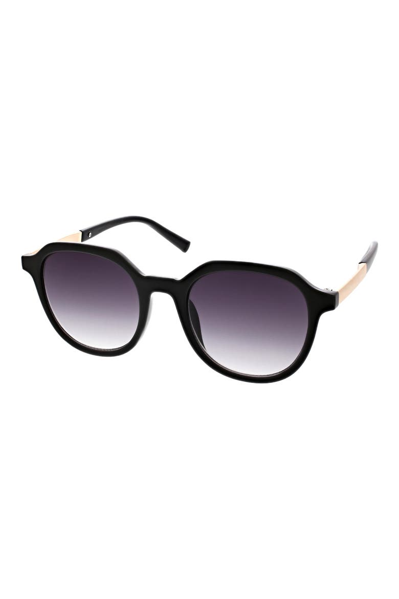 53mm Geometric Round Sunglasses, Alternate, color, SHINY BLACK