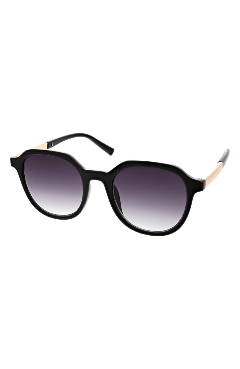 BCBG 53mm Geometric Round Sunglasses, Alternate, color, Shiny Black
