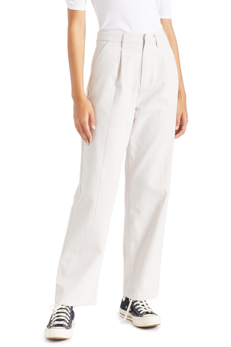Victory High Waist Wide Leg Ankle Pants, Main, color, BEIGE GINGHAM
