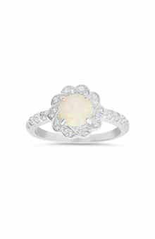 Queen Jewels Sterling Silver Opal & CZ Flower Ring
