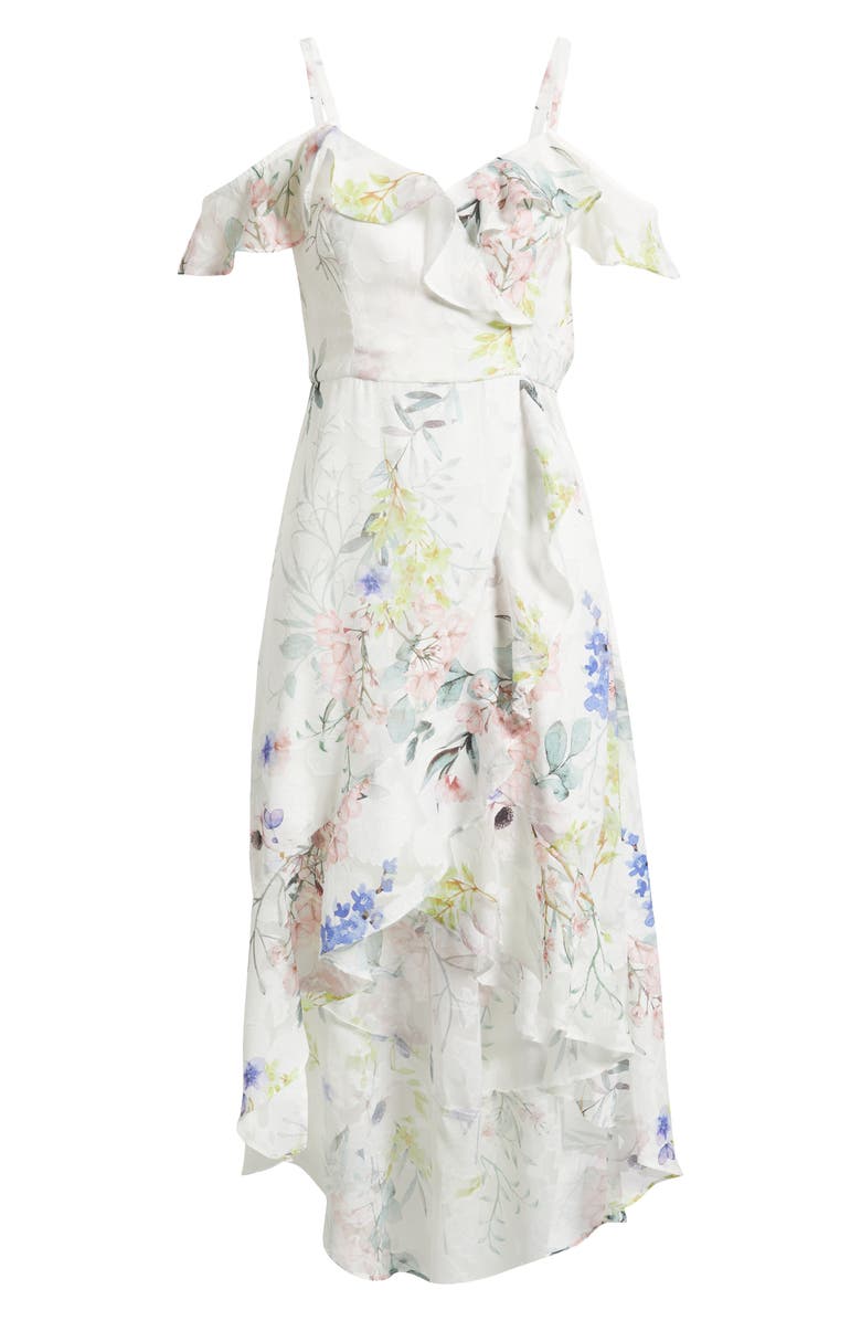 Julia Jordan Floral Ruffle High-Low Wrap Dress, Alternate, color, Ivory/ Multi