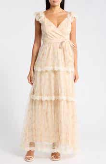 Lulus Lucia Cap Sleeve Lace Tiered Maxi Dress