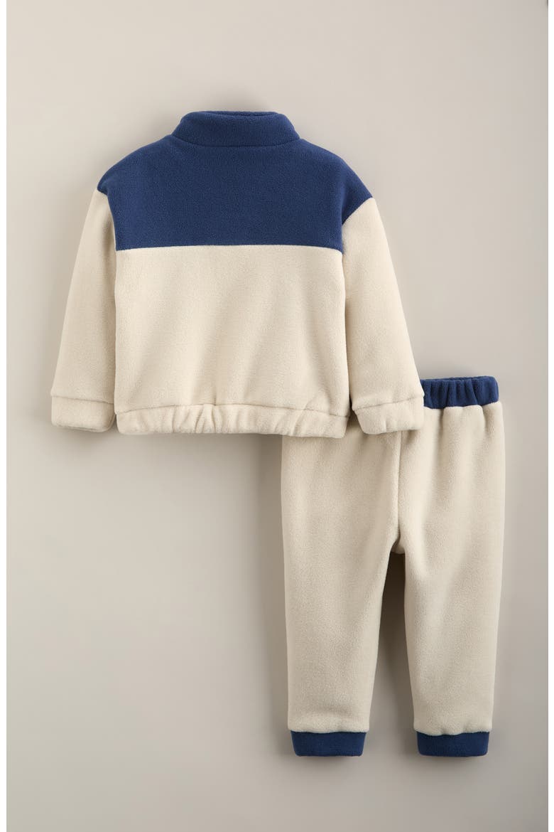 Polar Fleece Jogger Set, Alternate, color, BEIGE OATMEAL FOOTBALL- NAVY