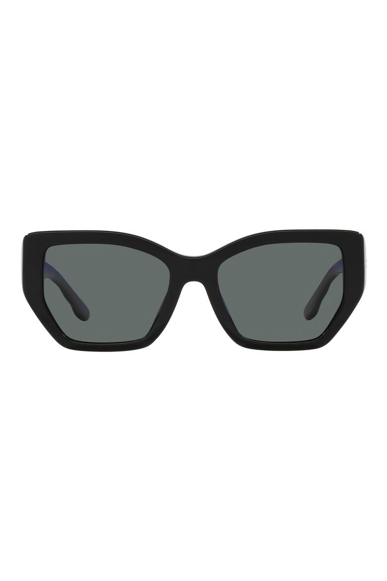 53mm Polarized Rectangular Sunglasses, Main, color, BLACK / DARK GREY - POLAR
