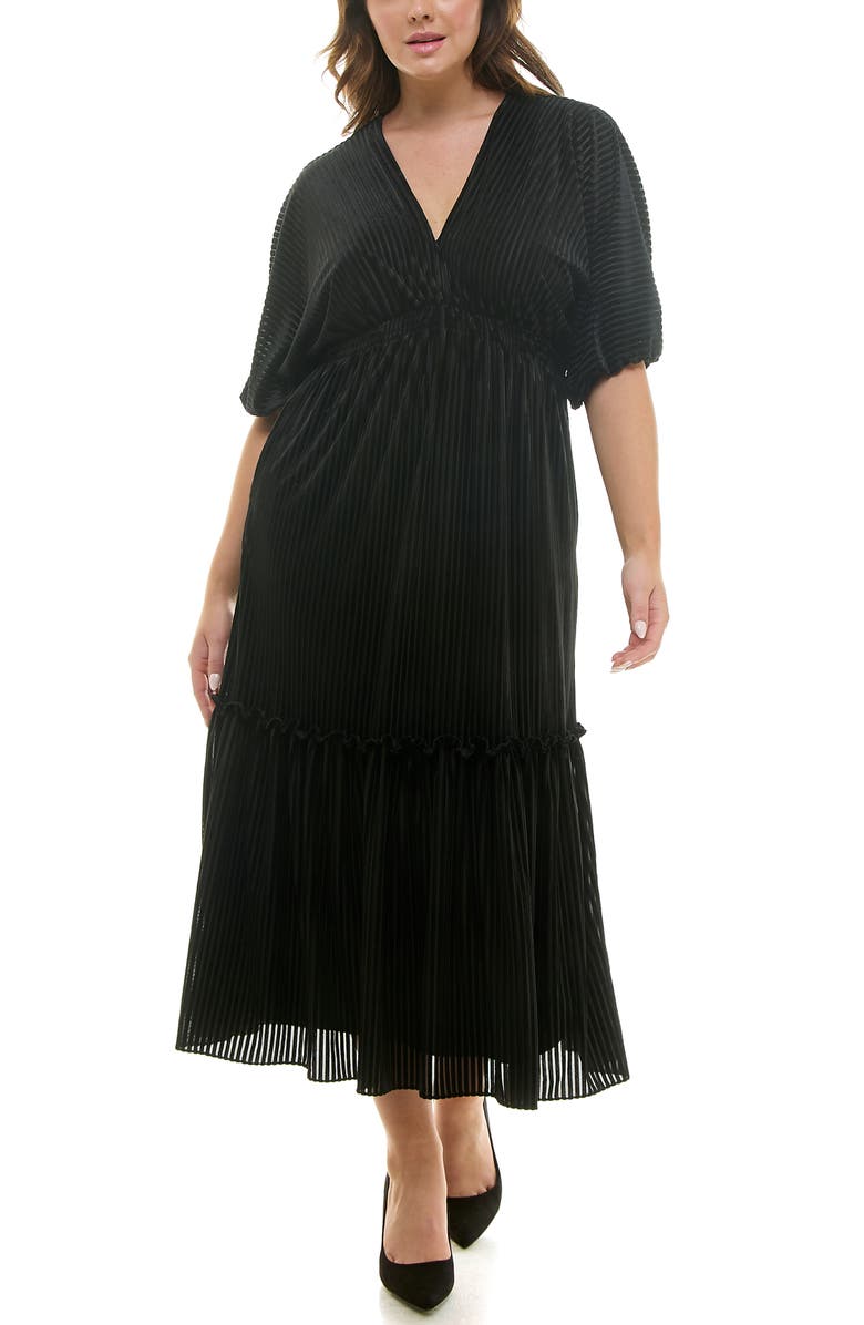 Taylor Dresses Burnout Stripe Puff Sleeve Maxi Dress, Alternate, color, 