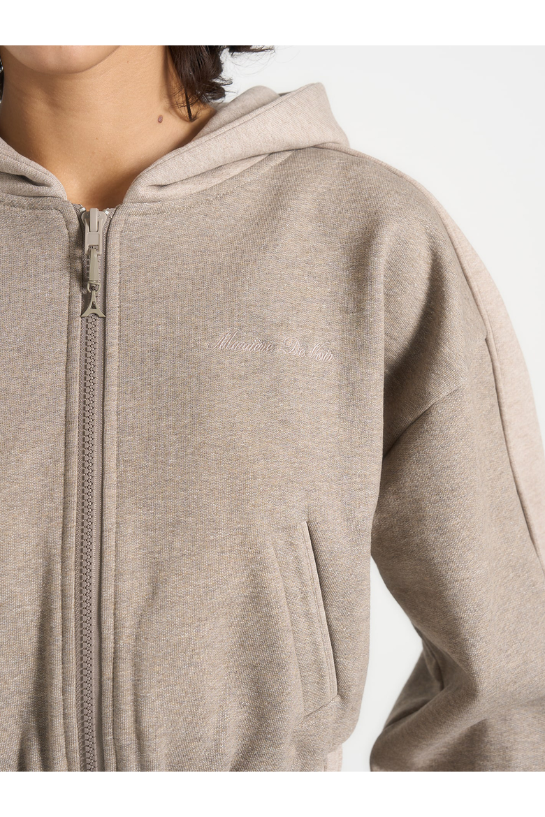 Rayna Two-Tone Relaxed Zip Through Hoodie, Alternate, color, Beige