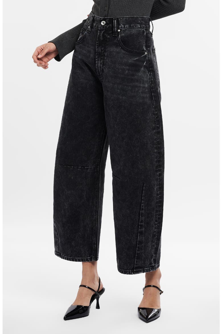 Darted Super High Waist Barrel Jeans, Alternate, color, BLACK