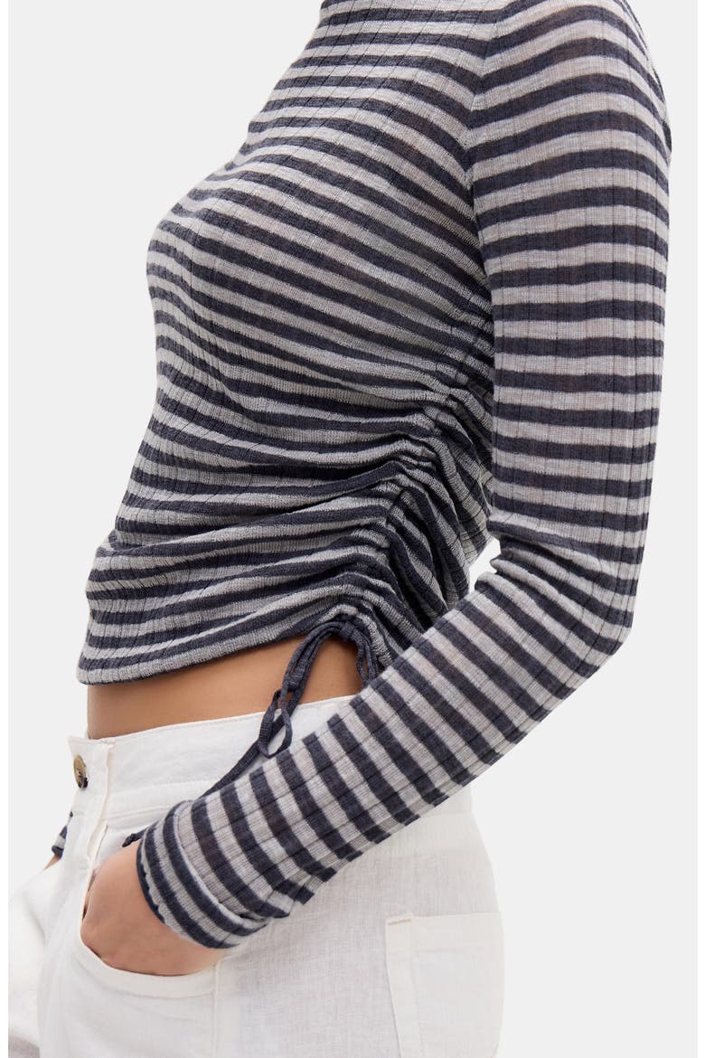 Stripe Side Ruched Sheer Knit Top, Alternate, color, GREY
