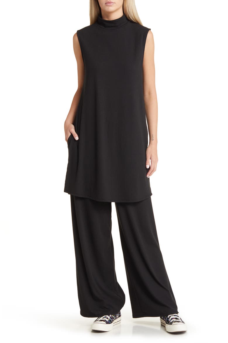 Gigi Sleeveless Top & Wide Leg Pants Set, Main, color, BLACK