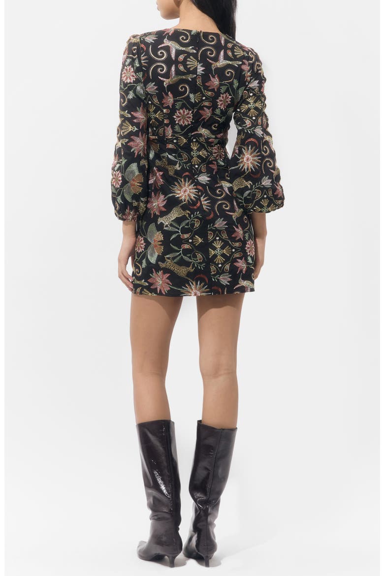 Juno Embroidered Blouson Sleeve Minidress, Alternate, color, BLACK