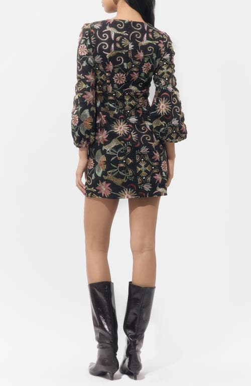 Adelyn Rae Juno Embroidered Blouson Sleeve Minidress In Brown