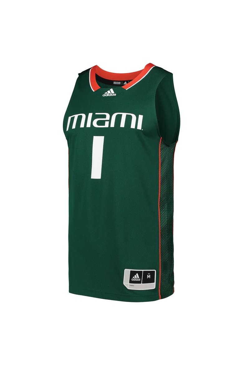 Men's adidas #1 Green Miami Hurricanes Swingman Basketball Jersey, Alternate, color, Green