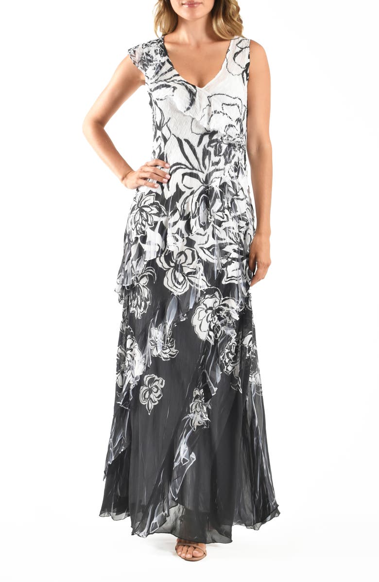 Komarov Ruffle Chiffon Cocktail Dress, Main, color, Ebony Border
