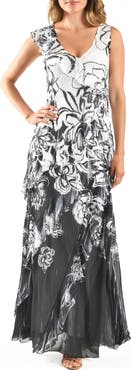 Komarov Ruffle Chiffon Cocktail Dress