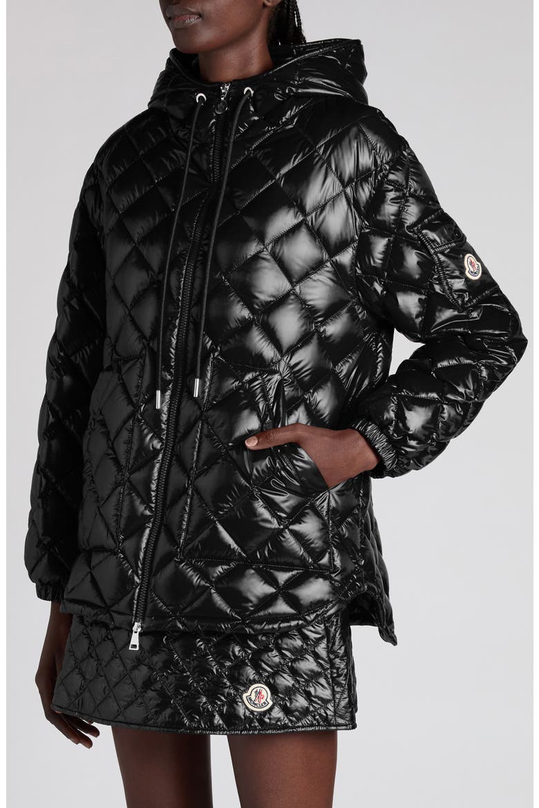 Diamond Quilted Down Hooded Jacket, Alternate, color, BLACK