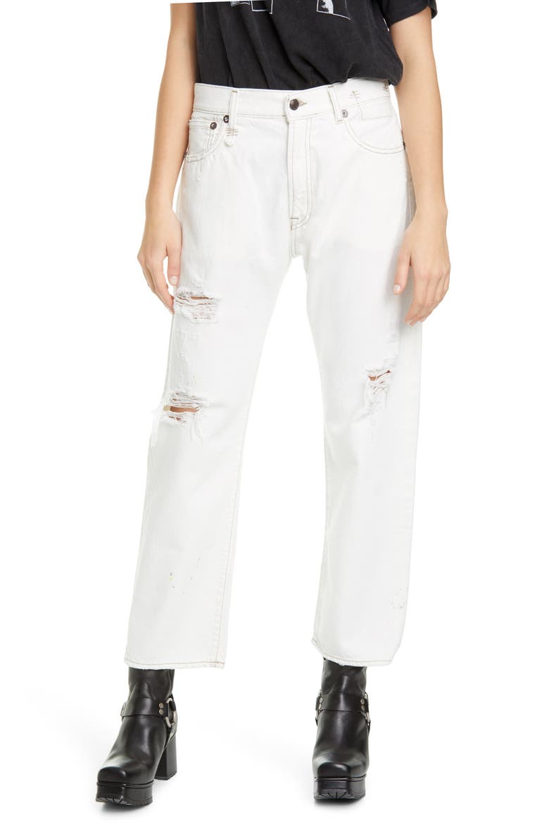 High Waist Ripped Boyfriend Jeans, Main, color, NOLLIE WHITE