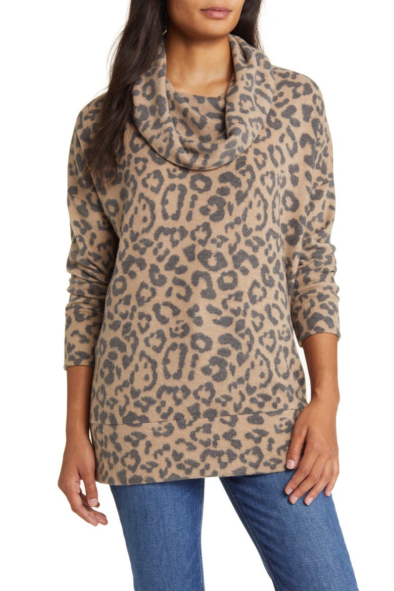 Cowl Neck Tunic, Main, color, CAMEL/ CHARCOAL