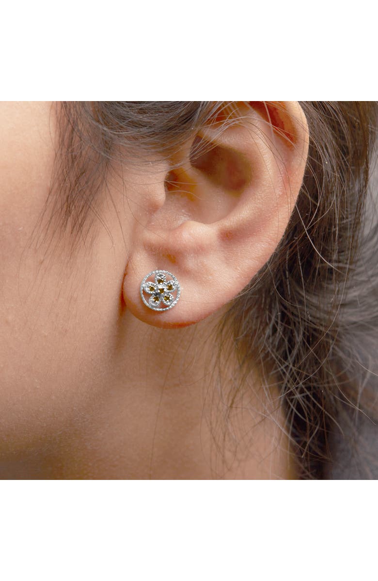 Haus of Brilliance Silver Yellow Diamond Accent Star and Wheel Milgrain Style Stud Earrings, Alternate, color, White