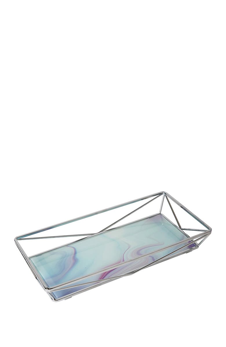KENNEDY INTERNATIONAL Home Details Marble Metallic Agate Geometric Chrome Vanity Tray, Main, color, 