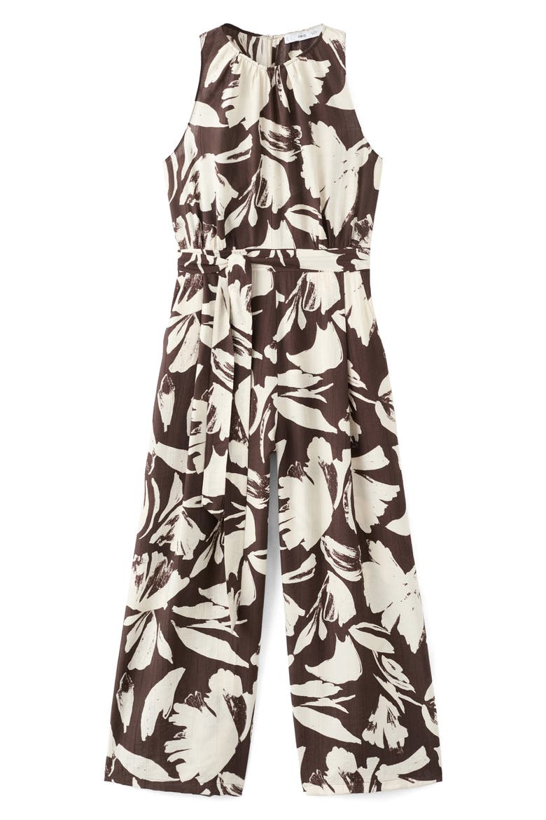 Wide Leg Floral Crop Jumpsuit, Main, color, CHOCOLATE