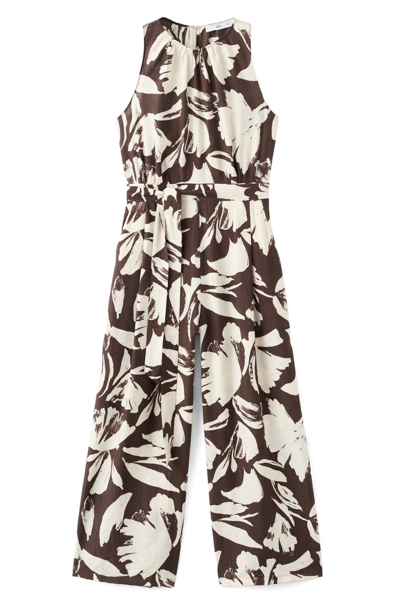 MANGO Wide Leg Floral Crop Jumpsuit, Alternate, color, Chocolate