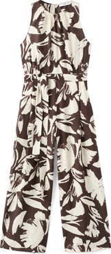 MANGO Wide Leg Floral Crop Jumpsuit