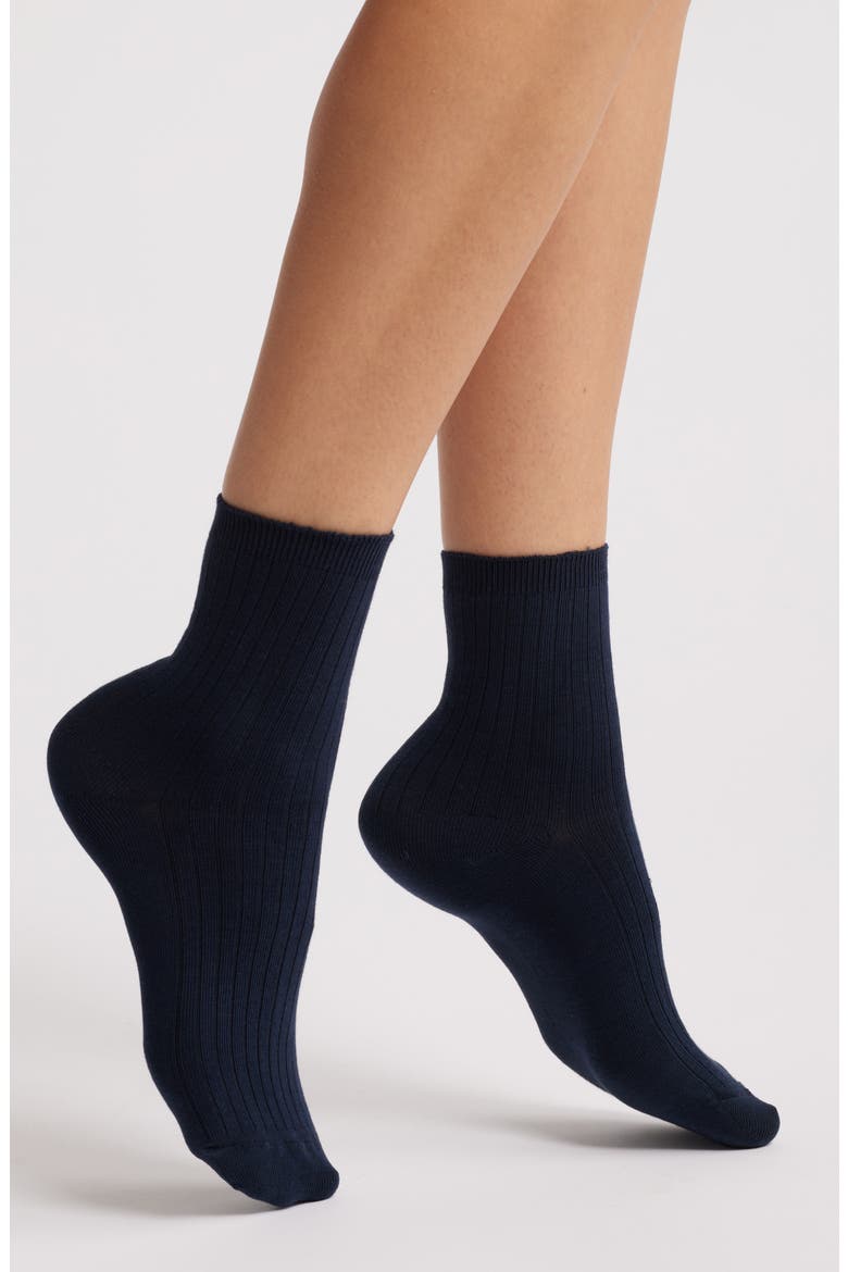 Rib Cotton Blend Crew Socks, Main, color, NAVY NIGHT