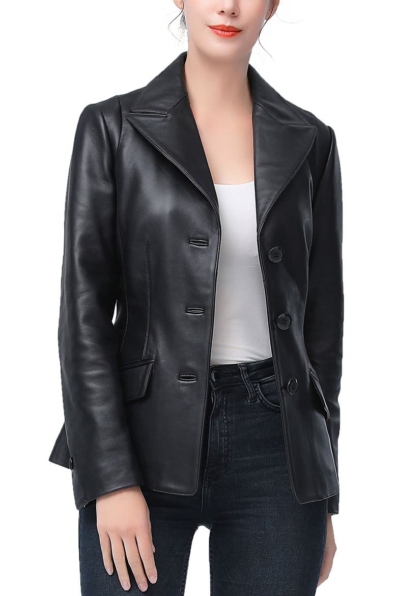 Mya Leather Blazer, Alternate, color, Black