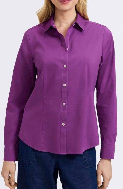 Foxcroft June Stretch Cotton Blend Button-up Shirt In Purple
