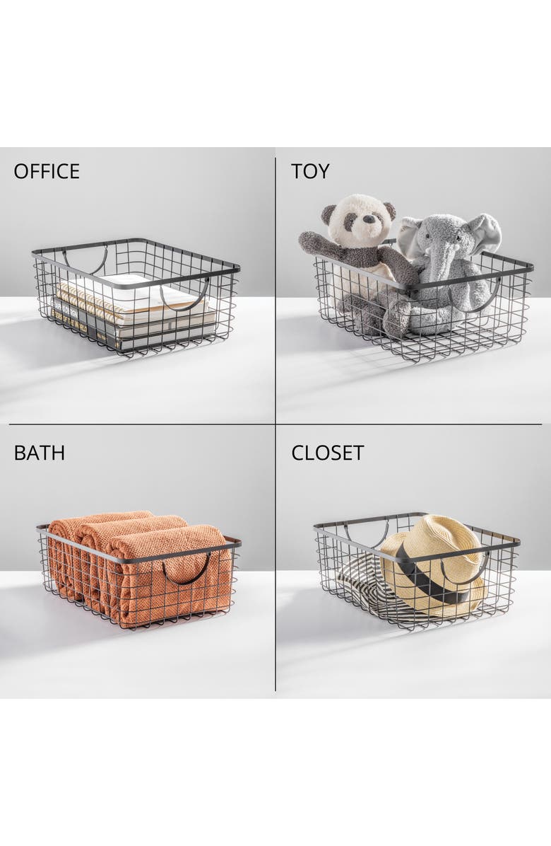 mDesign Metal Pantry Storage Basket with Curved Handles - 16 x 12 x 6 Inches, Matte Black, Alternate, color, Matte Black