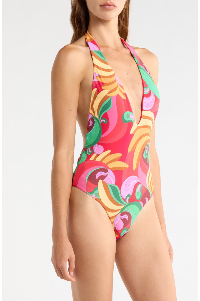 Halter Neck One-Piece Swimsuit, Alternate, color, BANANA QUEEN