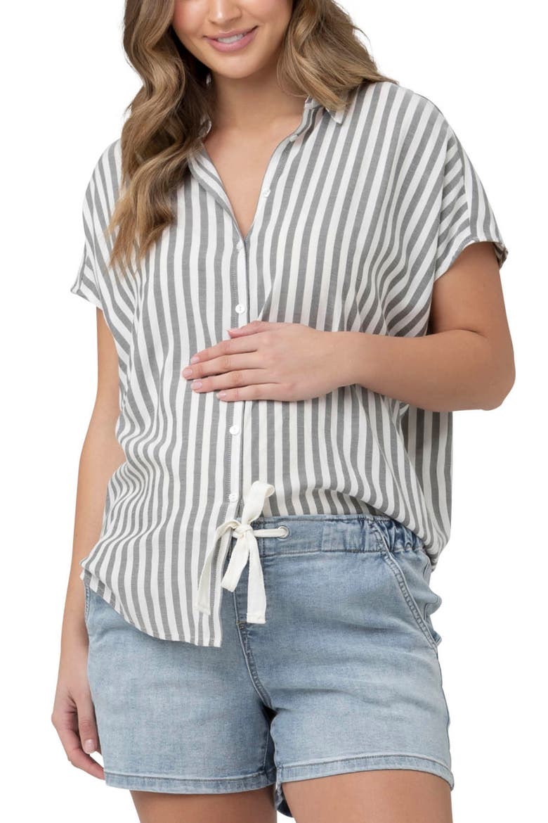 Ada Stripe Maternity Shirt, Main, color, BLACK / WHITE
