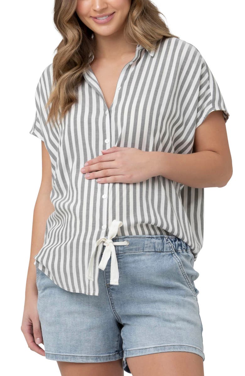 Ripe Maternity Ada Relaxed Shirt, Main, color, Black / White