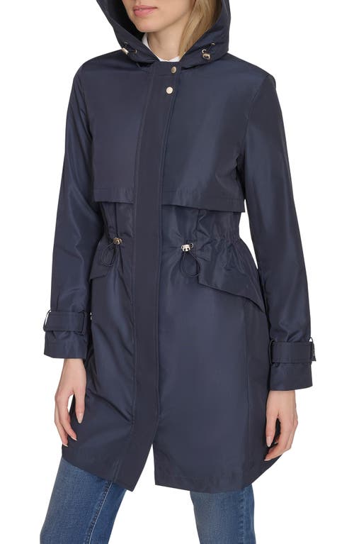 Cole Haan Signature Hooded Trench Raincoat In Indigo
