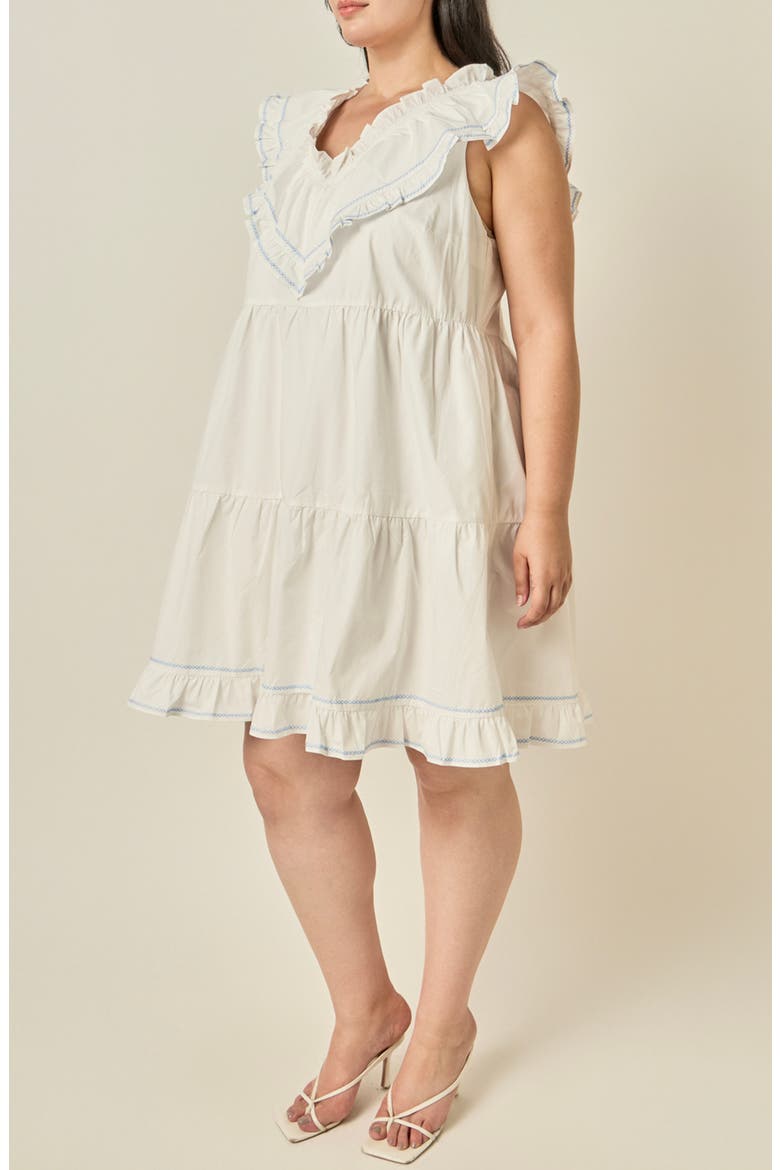Contrast Embroidered Ruffled Minidress, Alternate, color, WHITE