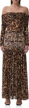 AFRM Emmeline Leopard Print Off the Shoulder Maxi Dress