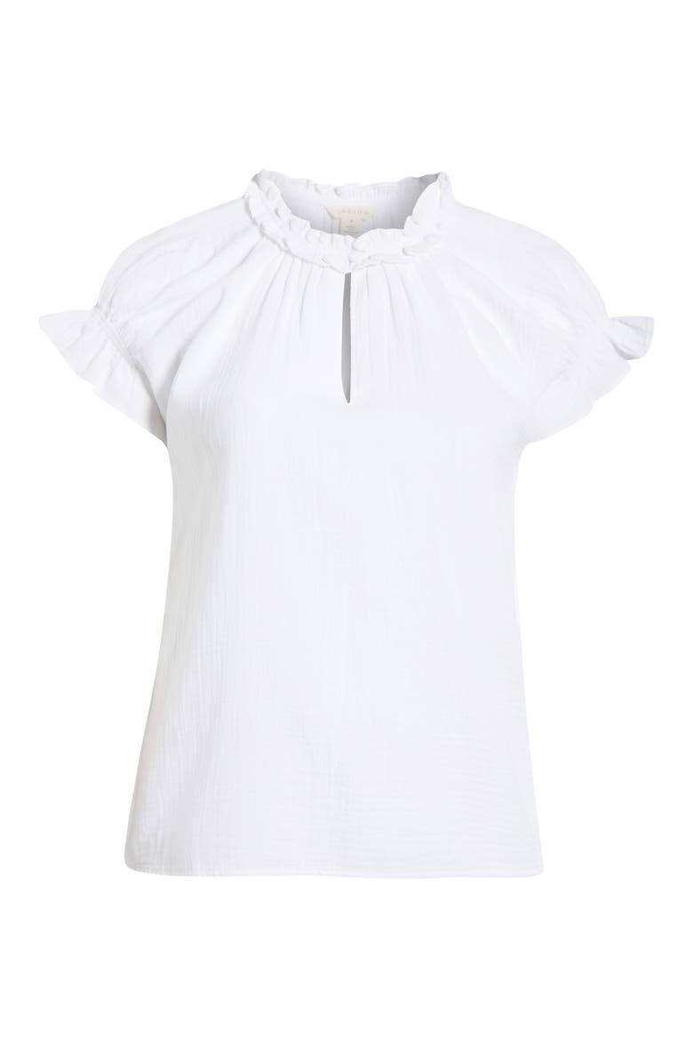 Ruffle Accent Cotton Gauze Top, Alternate, color, WHITE