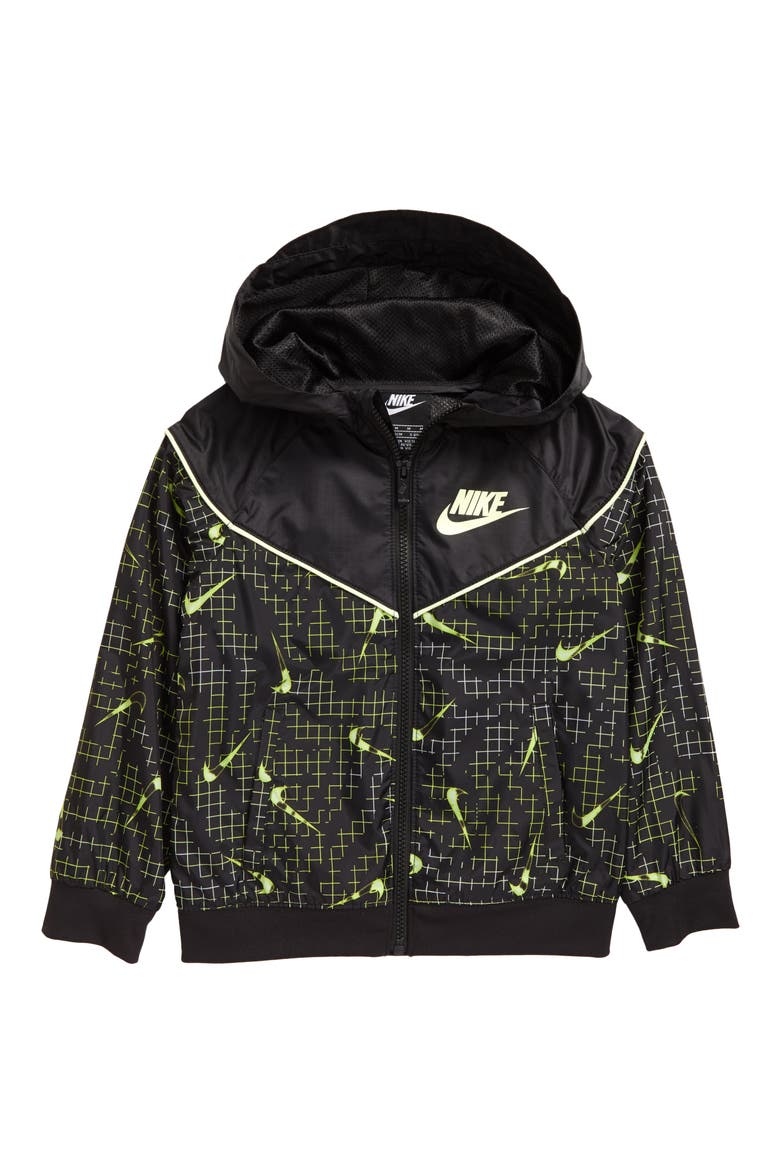 Sportswear Kids' Glow in the Dark Windrunner Hooded Jacket, Main, color, BLACK