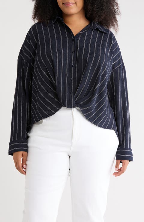 Texture Front Twist Button-Up Shirt