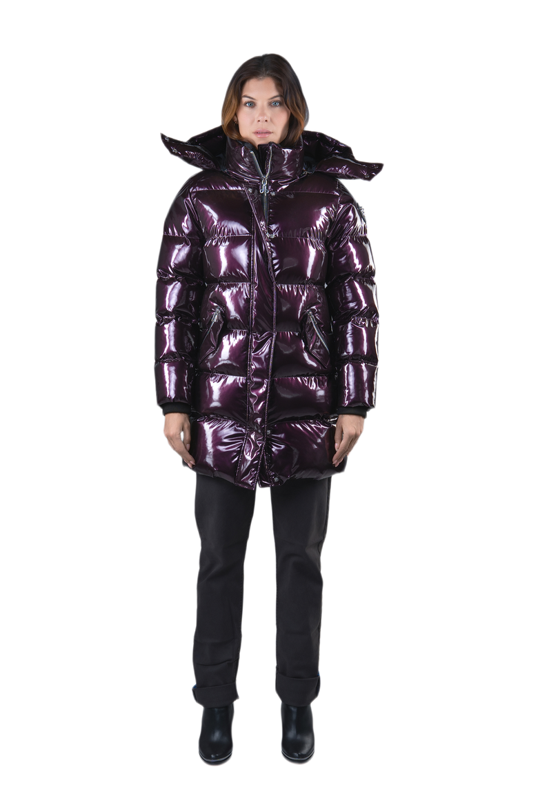 Women's Penguin Long Length Quilted Coat, Alternate, color, GLOSSY PURPLE