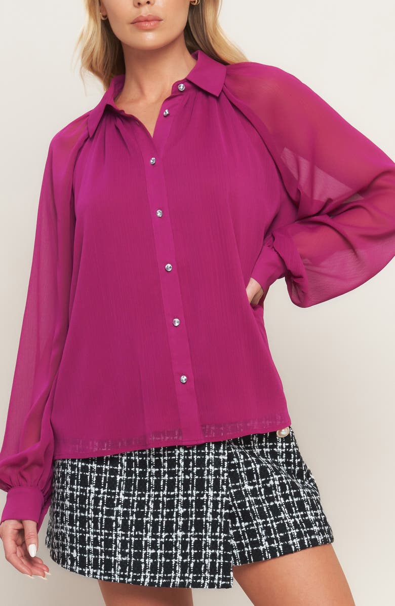 FLYING TOMATO Solid Button-Up Shirt, Alternate, color, Berry