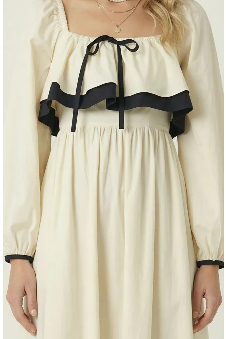 Long Sleeve Ruffle Trim Midi Dress, Alternate, color, Ivory