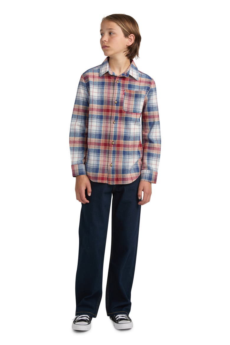 Kids' Plaid Cotton Twill Shirt, Alternate, color, RED PEAR