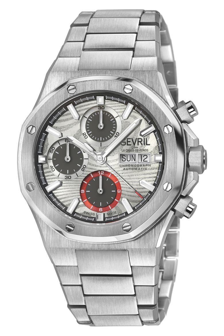 Kingsgate Chronograph Bracelet Watch, 42mm, Main, color, SILVER