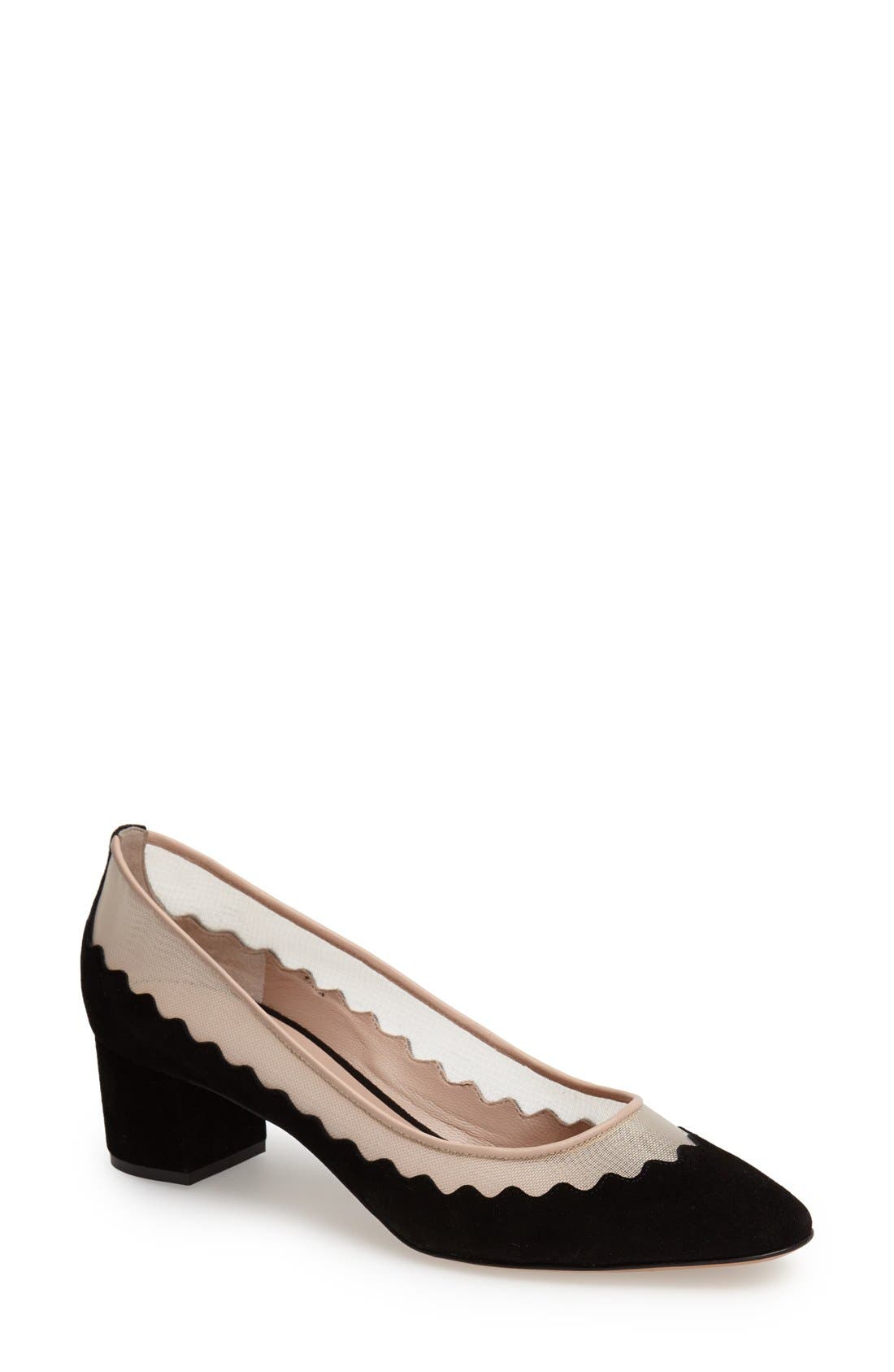 'Bridget' Scalloped Almond Toe Pump, Main, color, BLACK
