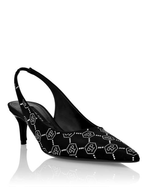 Satin Slingback Low Heels Strass Monogram Women