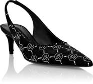 PHILIPP PLEIN Satin Slingback Low Heels Strass Monogram Women