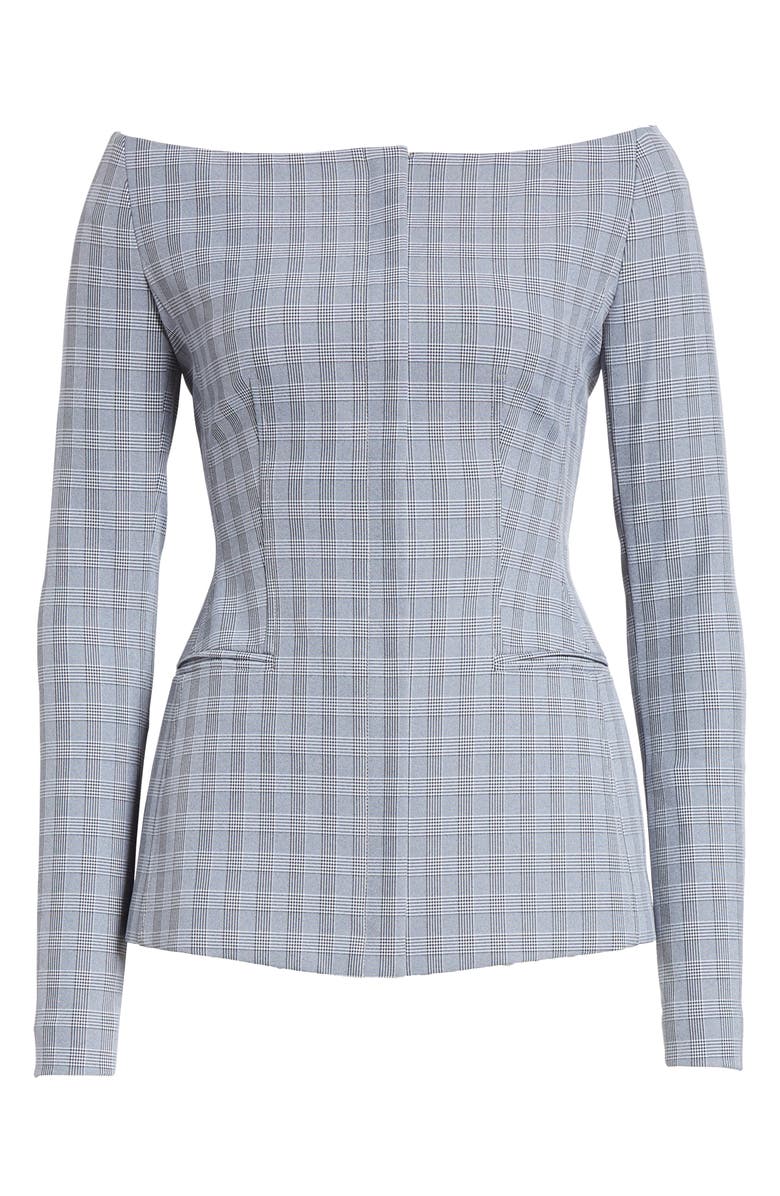 Theory McClair Plaid Off the Shoulder Jacket, Alternate, color, 