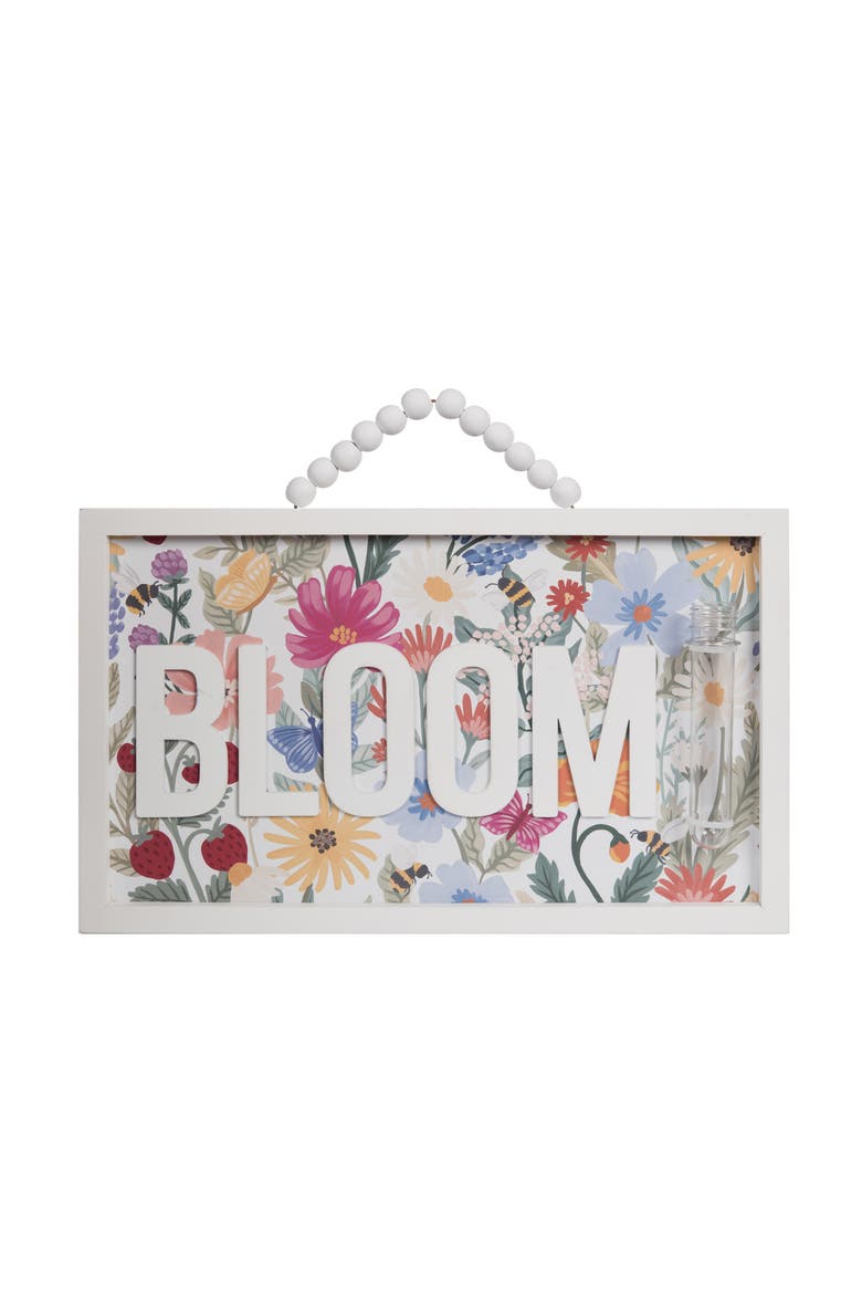 MDF Bloom Sign with Bud Vase Multicolored for Spring Wall and Entryway Decor, Main, color, Multicolored